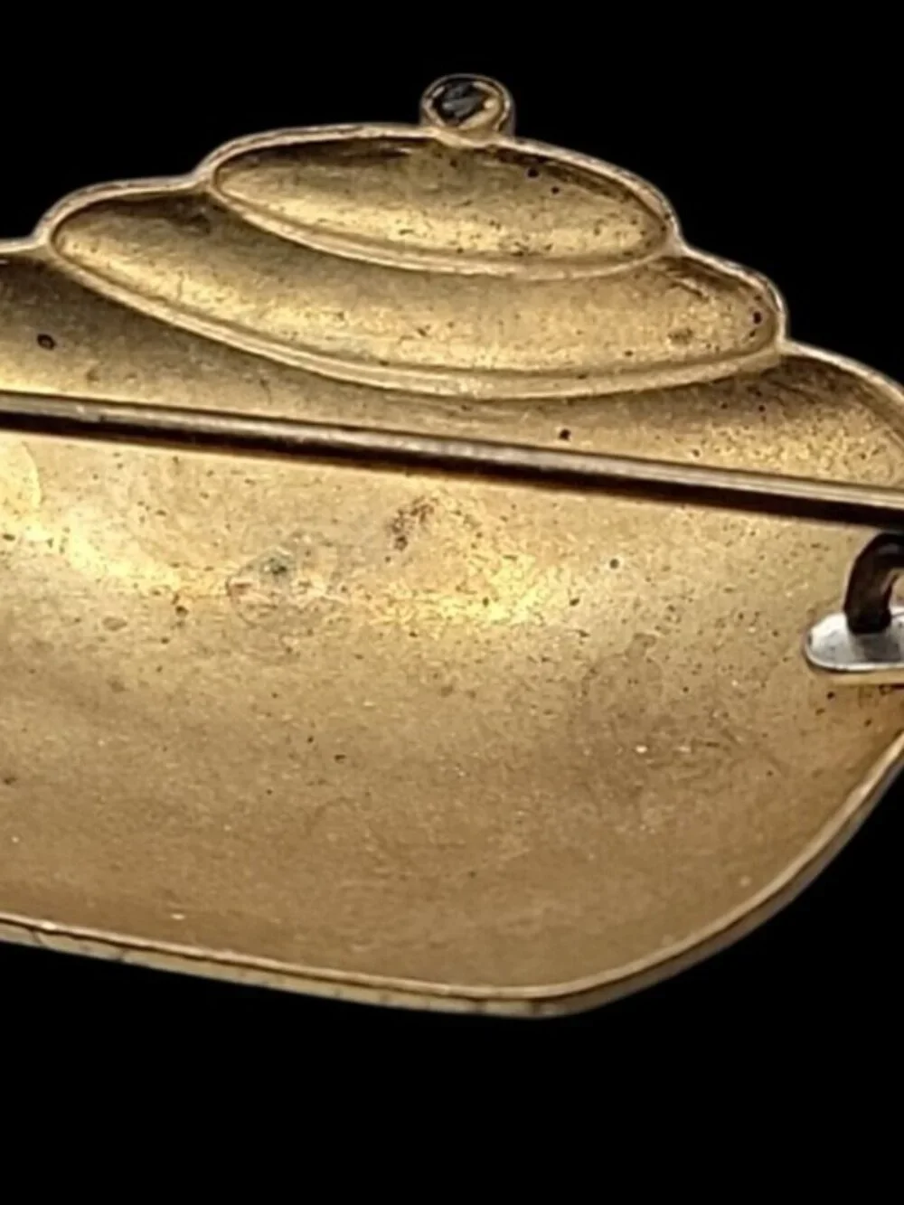 Antique T-4-2 Celluloid Brooch Teapot w/Dangling Teacups Blue Gold Tone C-Clasp